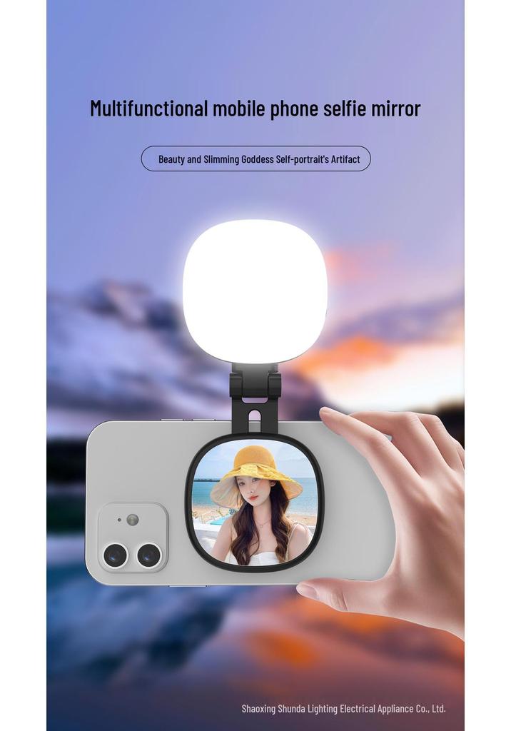 Magnetic Selfie Fill Light with Portable Makeup Mirror and Foldable LED for Photography