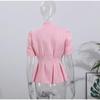 Moda Donna Europea e Americana Estate 2025 Top Suit Corto a Maniche Corte Floreale Fatto a Mano in Vita Stretta