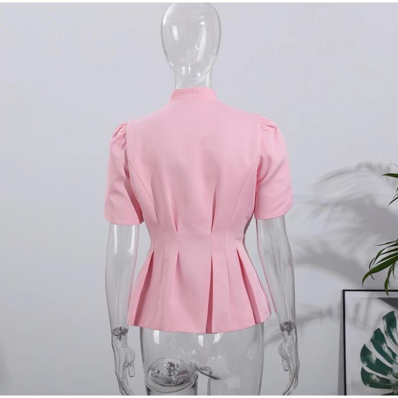 Moda Donna Europea e Americana Estate 2025 Top Suit Corto a Maniche Corte Floreale Fatto a Mano in Vita Stretta