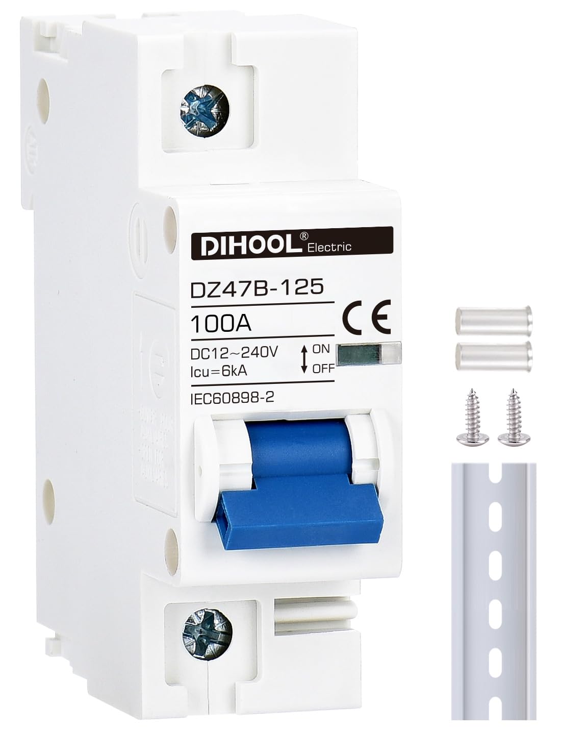 

Автоматичний вимикач постійного струму DIHOOL, 100A, 1P, DC12-400V, для ланцюгів постійного струму, таких як обладнання для генерації та накопичення сонячної енергії