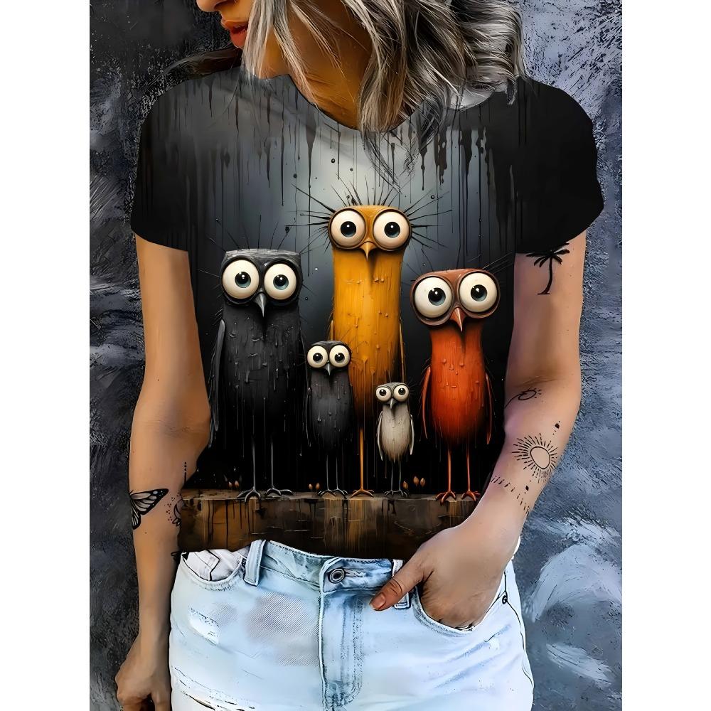 Cute Animal Pattern 3D Digital Printing Women's Trendy Round Neck Short Sleeved T-shirt