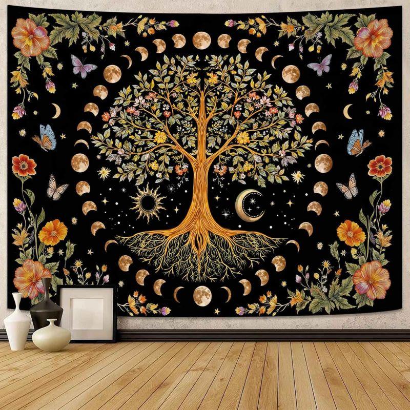 Tree of Life Tapestry Sun Moon Wall Hanging for Bedroom Living Room Dorm Spiritual Boho Home Decor