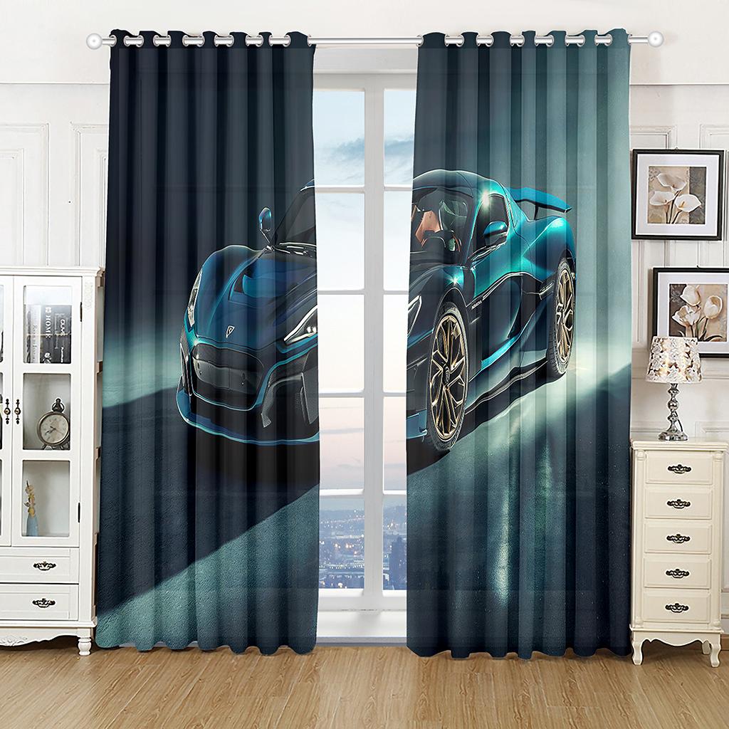 Fashion Luxury Sports Car Landscape 3D Printing Living Room Bedroom Half Shade Curtain Set