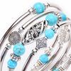 Women Bangle Natural Stones Ethnic Multi Layered Retro Blue Turquoise Beads Wrap Bracelet Jewelry Accessories