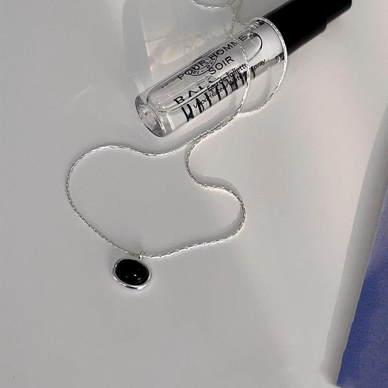 S925 Pure Silver Black Agate Ellipse Necklace Girl