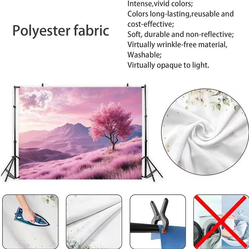 2D Artistic Pink Meadow & Tree Tapestry for Content Creation & Home Decor