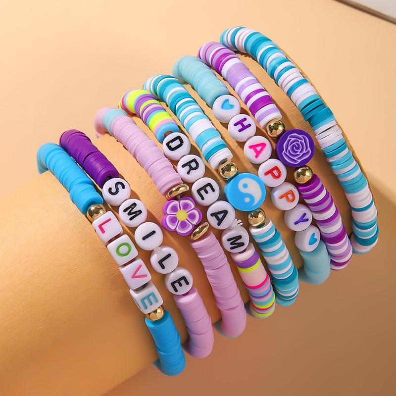 Valentine's Day Bracelet Love Soft Pottery Flower Letter Beaded Bracelet Bracelet Jewelry Set