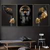 3pcs African Women In Golden Jewelry Canvas Art Prints - Frameless 2D Posters, Elegant Black & Golden Wall Decor for Living Room