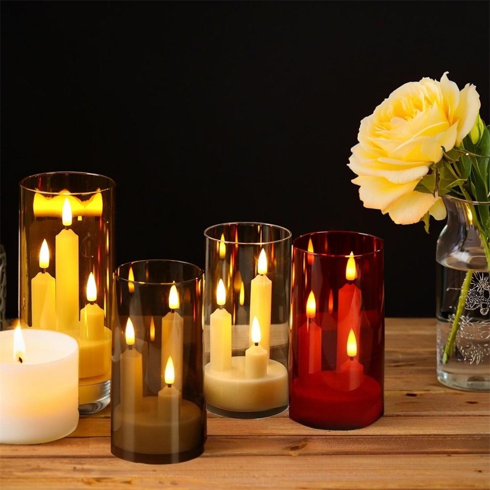 Flameless Candles Flickering LED Tealights Pillar Candle with Clear Cover Warm White Light for Festival Wedding Home Party Decor