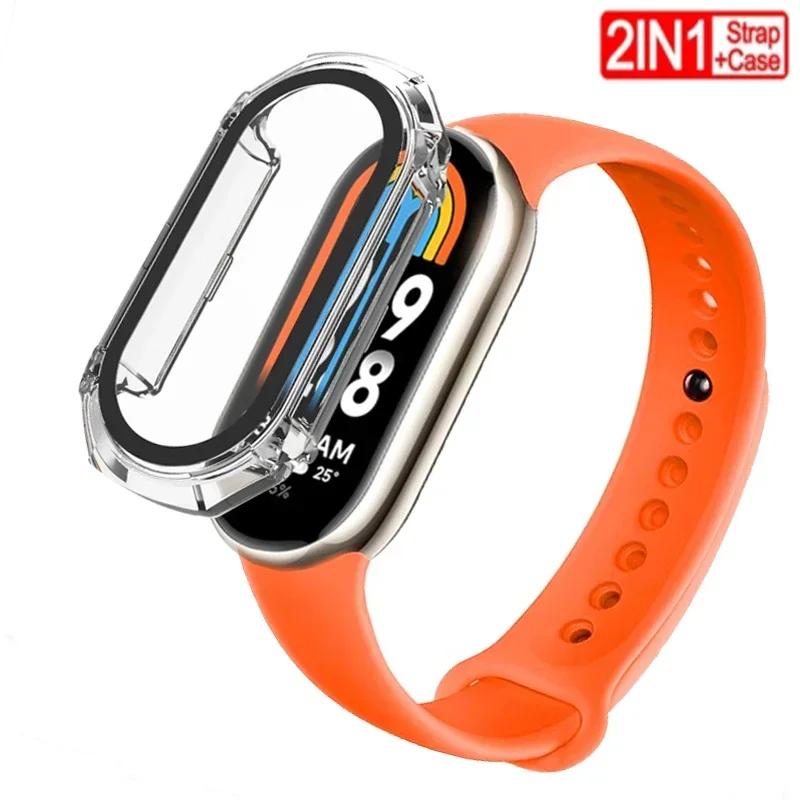 2 PACK Silicone Strap+case For Xiaomi Mi band 8 Replacement miband8 sport Bracelet Accessories smart band 8 waterproof cover
