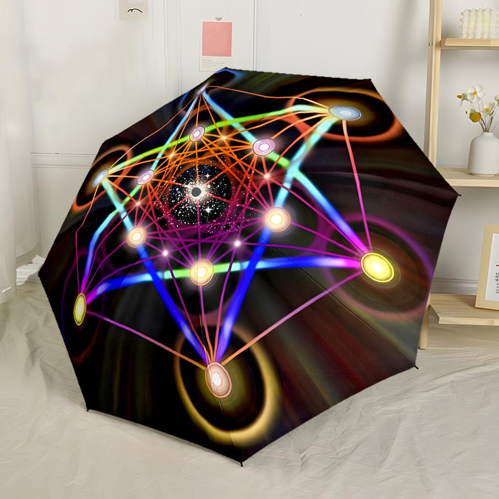 Flower of Life Rainbow Pattern Automatic Umbrella Retractable Design with 8 Rib Durability Durable Plastic Iron Travel Essential