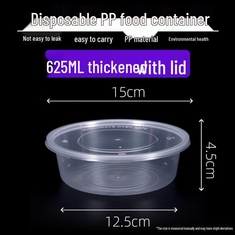 Homeglen 625ML Round Disposable Plastic Food Containers with Lids