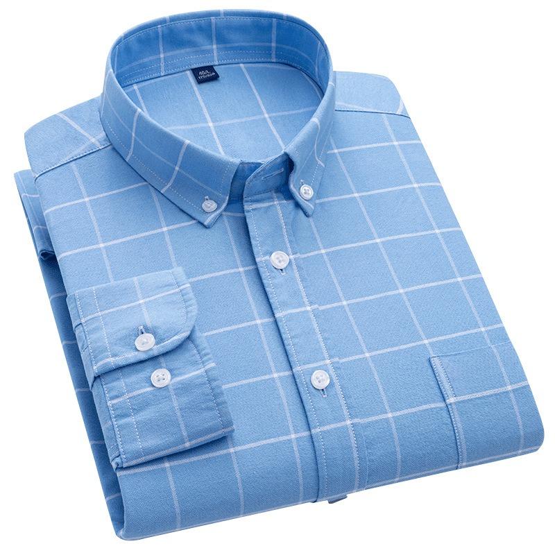 Pure Cotton Solid Color Men's Long Sleeve Casual Shirt