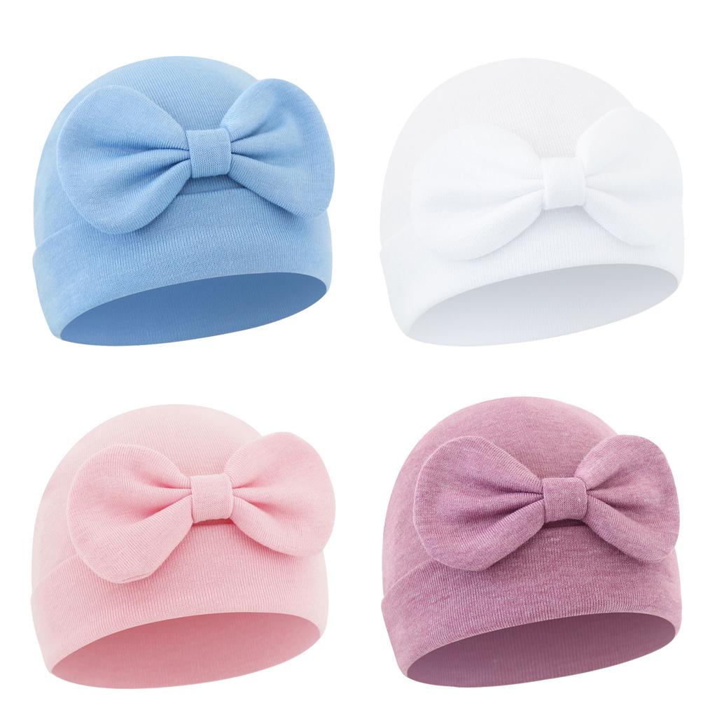 Prodyšná kojenecká čepice z bavlny pro novorozence s mašlí, kojenecká čepice, fetální čepice, pohodlná pokrývka hlavy pro 0 až 6 měsíců, unisex