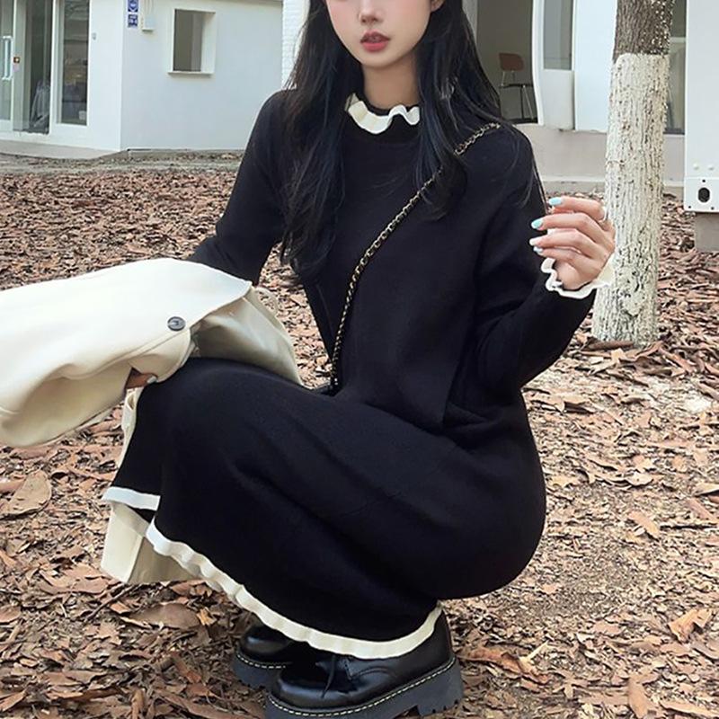 Autumn and Winter with Coat Medium and Long Bottom Skirt Spring and Autumn New Knee-length Knitted Dress