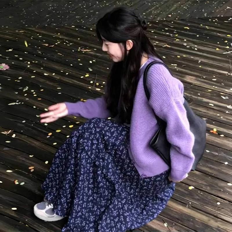 Retro květinová sukně pro ženy na jaro Nová s vysokým pasem Ležérní líný styl Podzim a zima Dortová dlouhá sukně