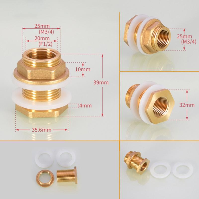 Leak-proof Copper Fitting 1/2" 3/4" 1'' Water for Tank Connector with Rubber Ring for Water Tower, Pool, Fish for Tank,