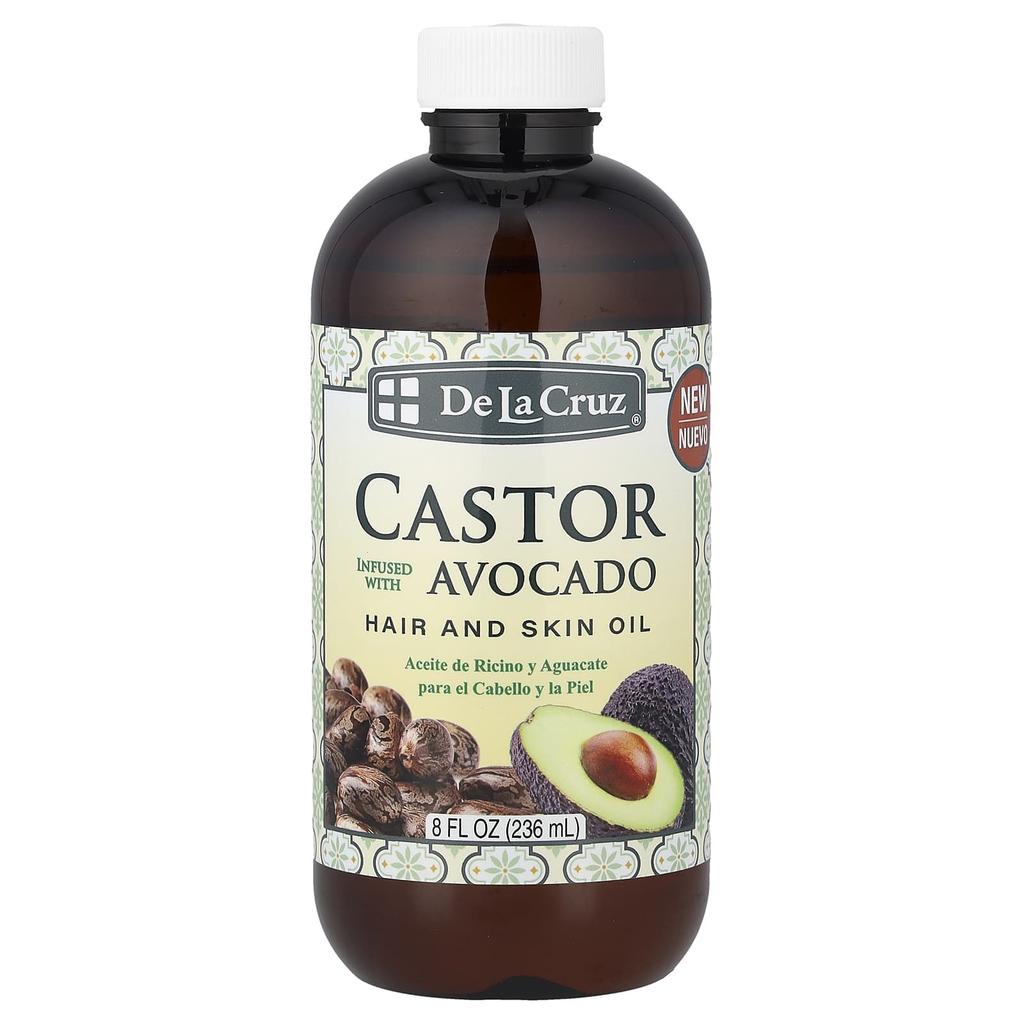 De La Cruz Hair and Skin Oil, Avocado with Castor, 8 Fl Oz (236 Ml)
