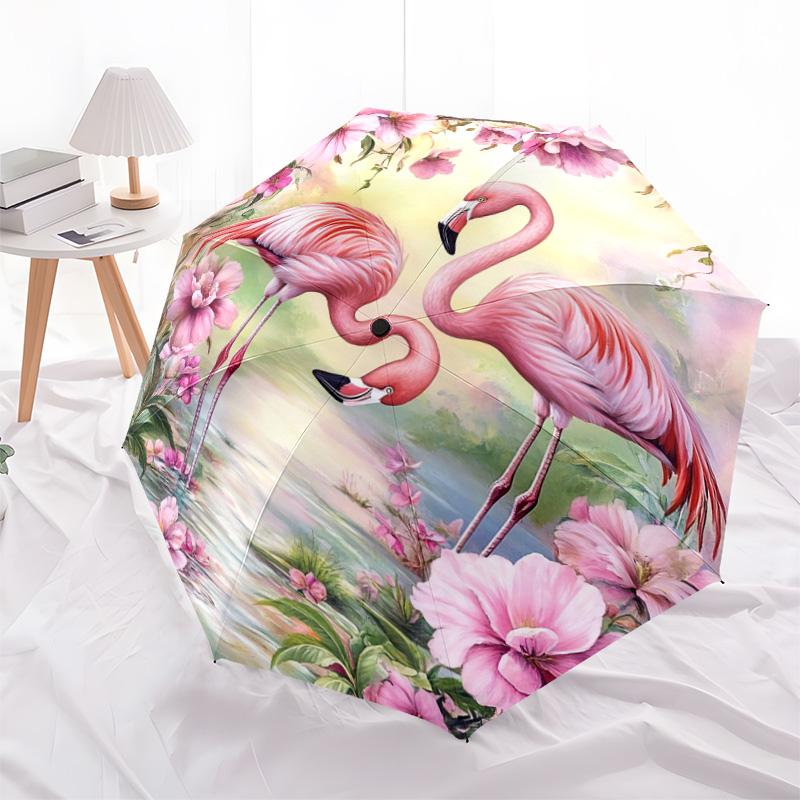 1 PC Automatic Folding Umbrella - Flamingos Pattern, Portable & Foldable Design with 8 Ribs, Christmas Birthday Gifts