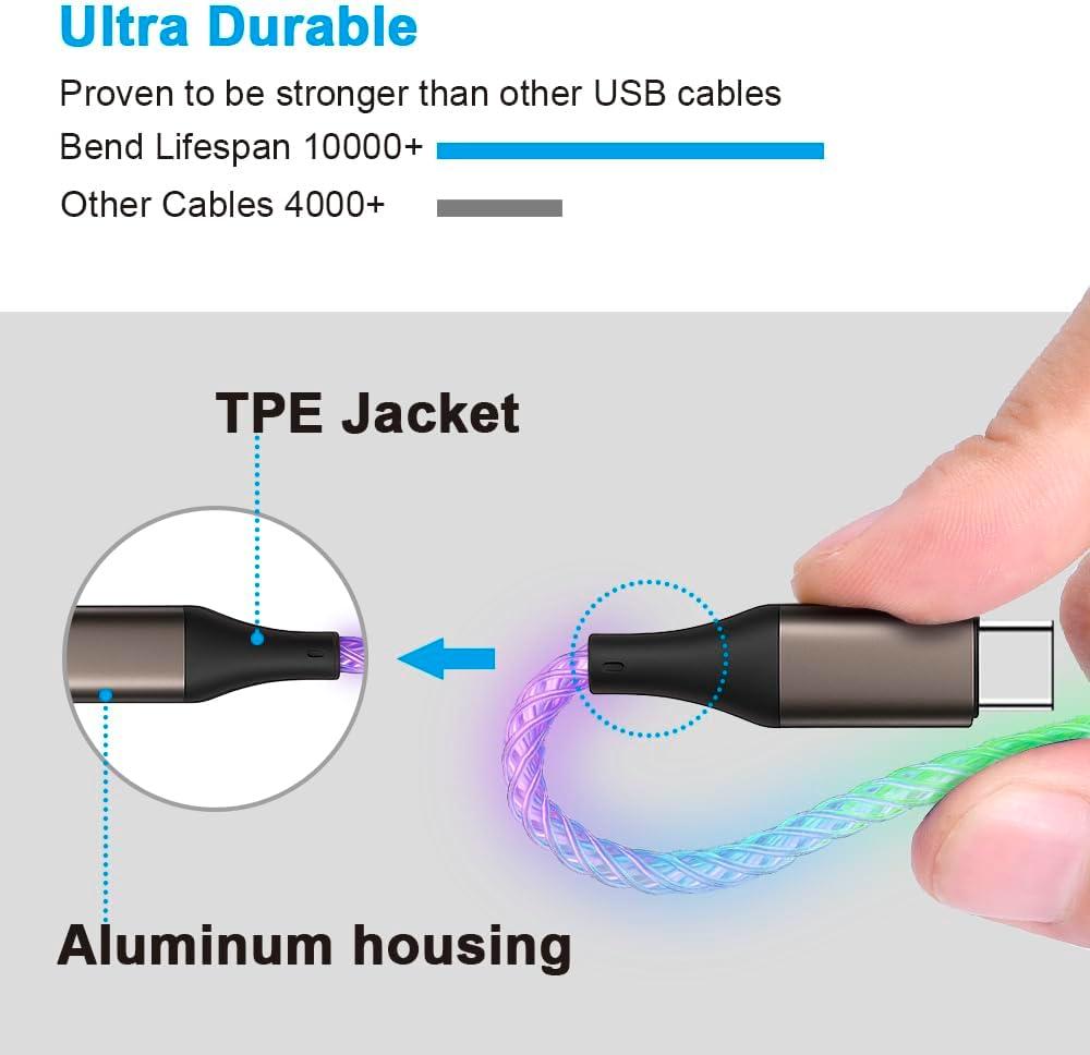 RGB 3-in-1 LED Multi Charging Cable 8Pin USB 3N1 RGB Light Gradual 6A Fast Charging 8pin Micro USB Type-C Data Cord