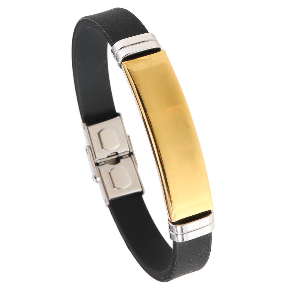 Men's Black Stainless Steel & Silicone Engraved Bracelet 