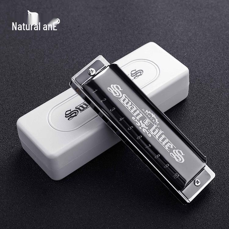 Cross Swan 10-Hole Professional Blues Harmonica for Advanced Beginners - Black Wind Instrument