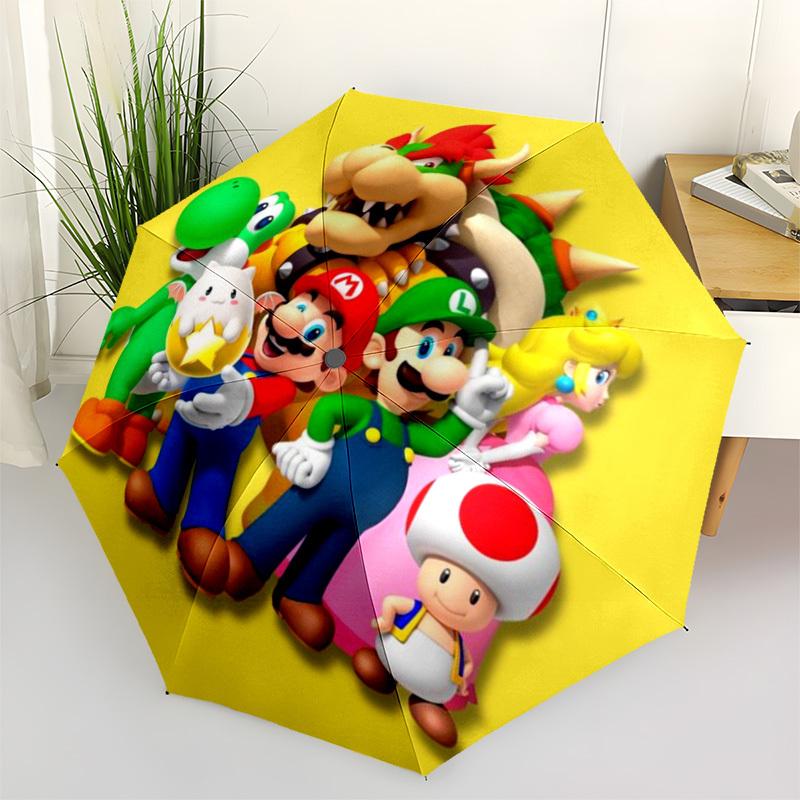 1 pz Super Mario Bros Auto Personalità Carino Ombrello Design a 8 Stecche Compatto Attrezzatura per Viaggi all'Aperto, Regalo Perfetto per Helloween Natale per Amici o Fami