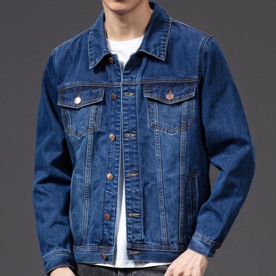 Erkek Denim Ceket Uzun Kollu Çok Cepler Yaka Düz Renk Tek göğüslü Hırka Gevşek Kore Tarzı Erkekler Bahar Sonbahar Ceket