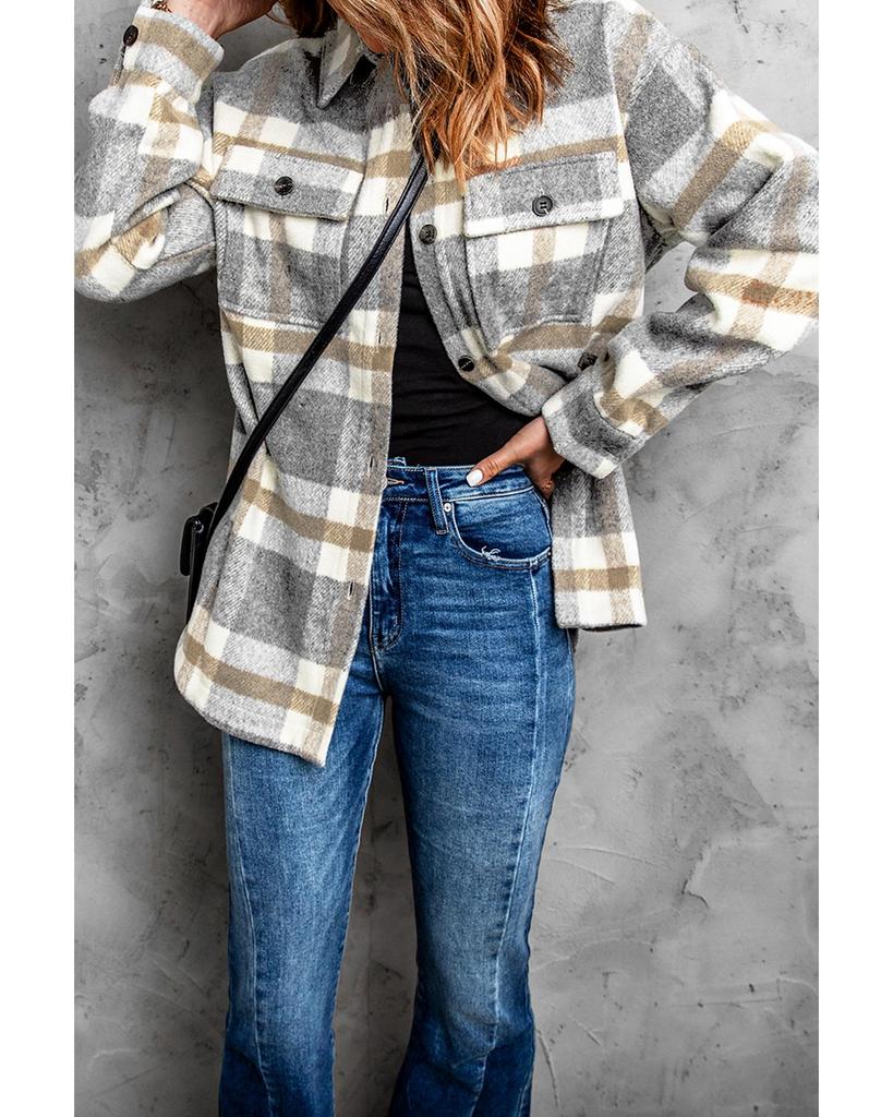 Azura Exchange Plaid Print Pocket Shacket