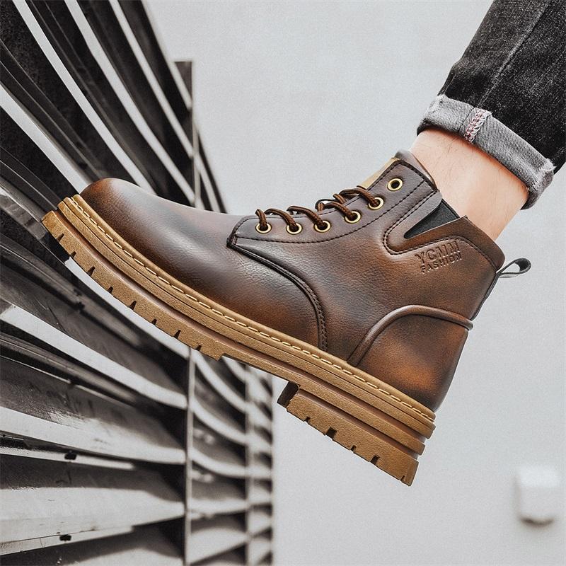 Men's Boots Soft Sole Four Seasons Anti Slip Comfortable High Top Boots Men's Thick Soled Comfortable Youth Versatile Work Boots