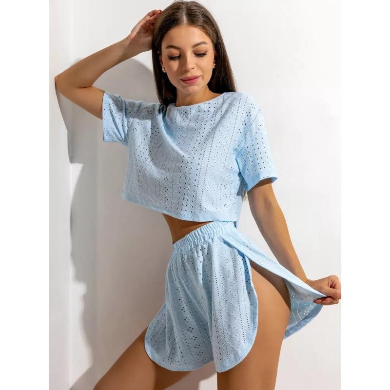 European and American Cross-border Spring/summer New Women's Top + Shorts Two-piece Set