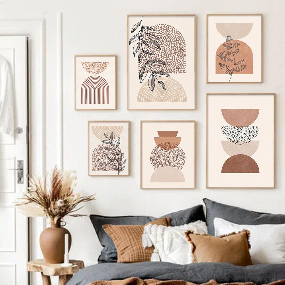 Abstract Lines Art Prints Boho Plant Leaves Wall Pictures Beige Posters Nordic Modern Canvas Painting Living Room Decor Painting