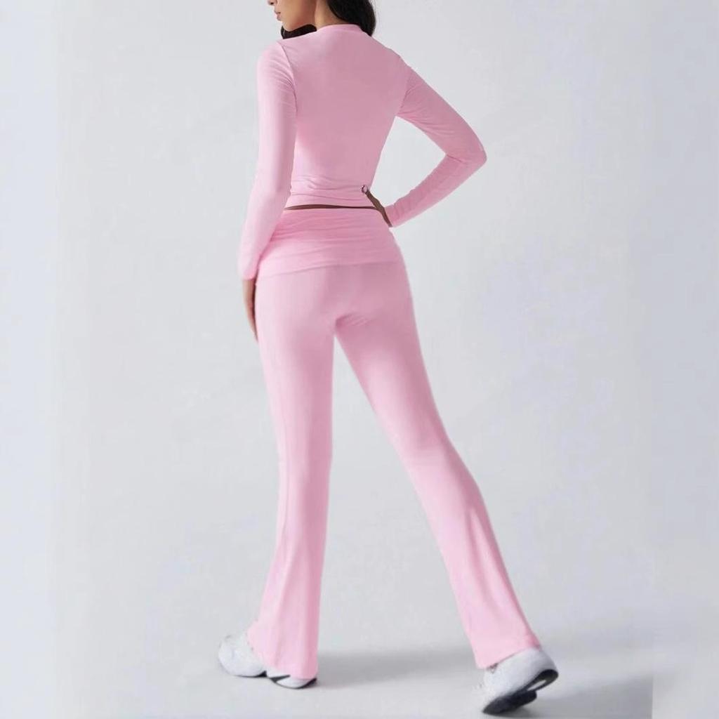 AYJ24T888 Women's Fashion Slim Fit Solid Color Tracksuit - Short Sleeve, Long Pants, Spring/Summer Collection