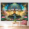 Fantasy Forest Tree Tapestry Green Nature Tree Of Life Tapestry For Bedroom Aesthetic Waterfall Lotus Flower Natural Landscape