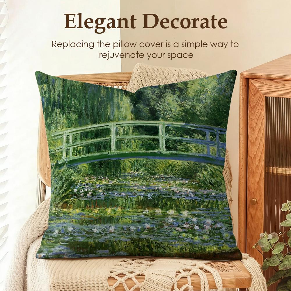 Claude Monet Oil Art Cushion Cover Natural Linen Organic Fabric Double-Sided Printing Sofa Home Decor Gift Pillow Case