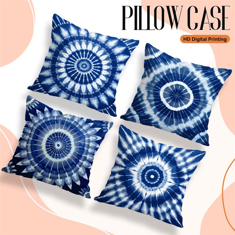 Indigo Mandala Tie Dyeing Cushions Pillowcase Printed Polyester 45X45Cm Throw Pillow Cover Decorative Sofa Cushion Pillowslip