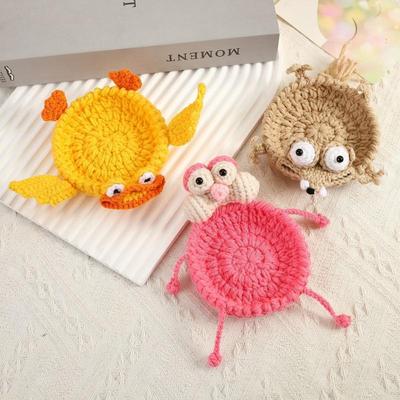 Zabawna Crochetowa Podkładka pod Kubek ze Zwierzątkiem Gotowa Ręcznie Tkana Podkładka Dekoracja do Filiżanki Kawy Miękka Faktura Do Przechowywania Biżuterii Użycie na Stolik Kawowy