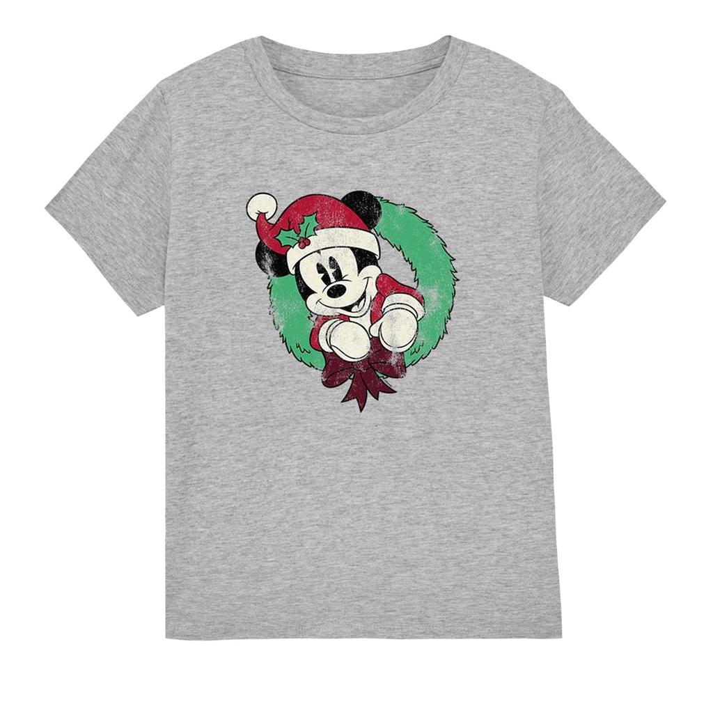 Disney Childrens/Kids Mickey Mouse Vintage Wreath Christmas T-Shirt