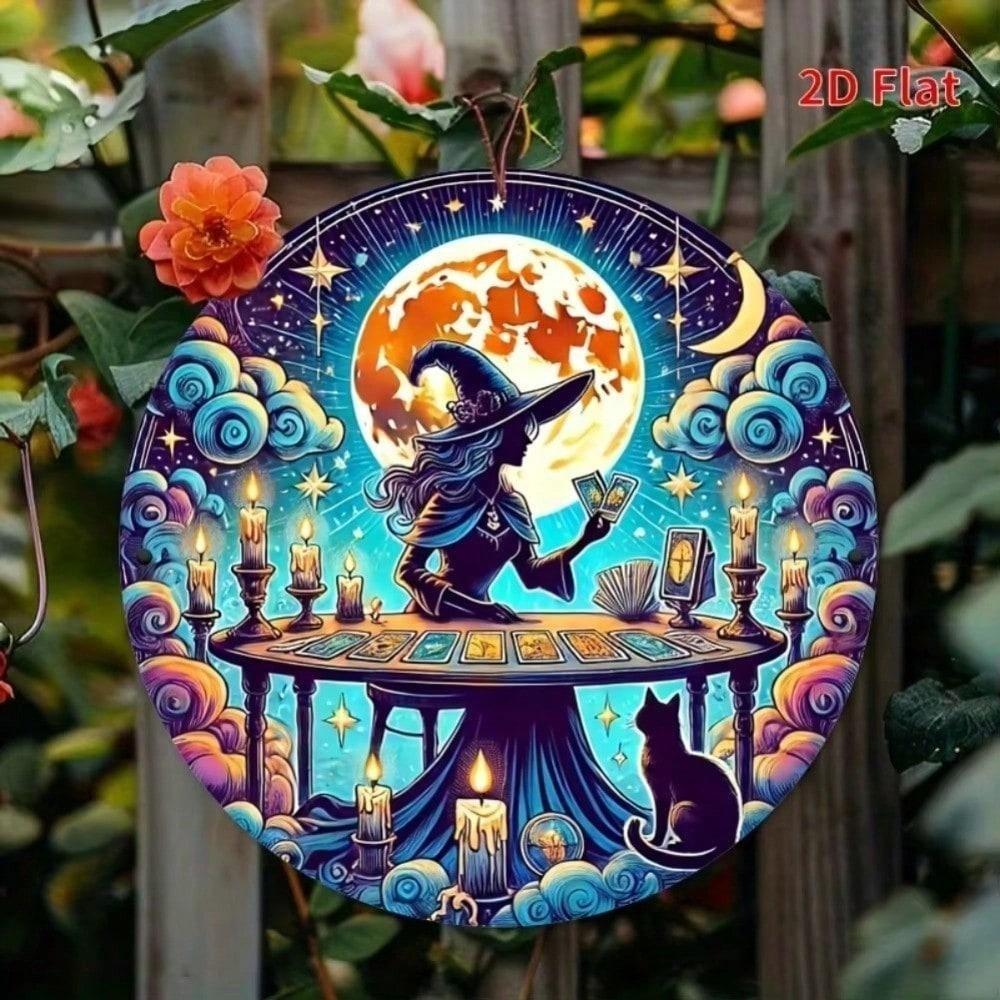 Vintage Witch Cat Tarot Metal Wall Art, Gothic Home Office Decor, Handmade Mystic Sculpture