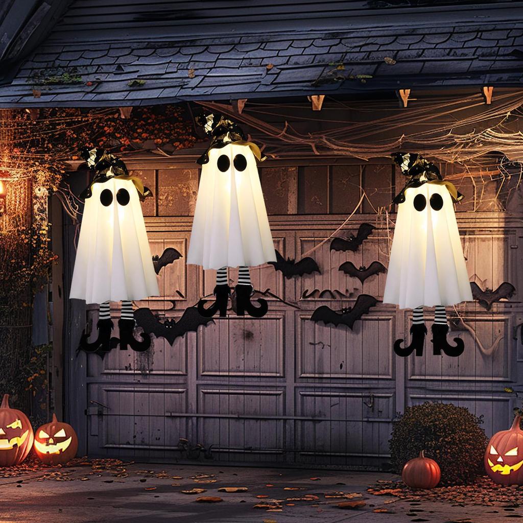 Hangable Lighted Glowing Ghost Halloween Light Up Hangable Ghost Outdoor Lighted Ornaments For Garden Lawn Porches Patio