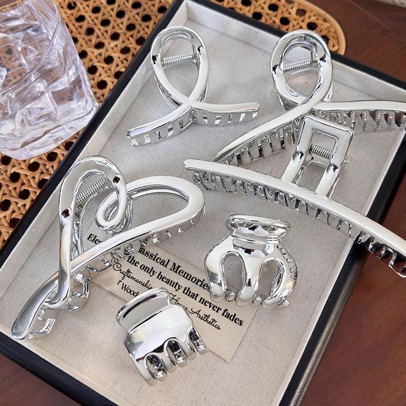 Damen Große Silberne Metall-Haarkralle 1 Stück Elegantes Punk-Stil Kein Haarschaden Haarnadel für Lockiges Glattes Haar Verwendung