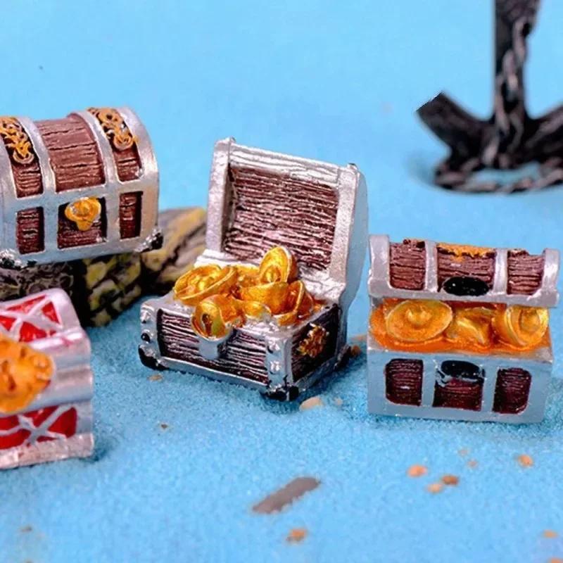 Pentru Decorarea Grădinii de Acasă Cufăr cu Comori Aurii Decor Rezină Netoxică Cufăr cu Comori Ornamente Mini Acvariu Acvariu