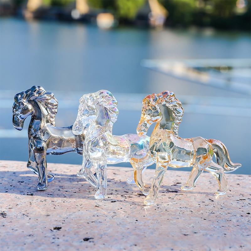 2026 Zodiac Horse Statue Feng Shui Collection Crystal Light Luxury Horse Sun Catcher Ornament Home Desktop Decoration