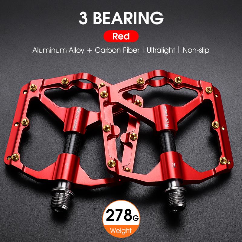 

WEST BIKING Bicycle Pedal Three Bearing MTB Road Bicycle Pedal Aluminum oy Anti Slip Universal Bicycle Accessories красный