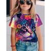 Summer Round Neck 3D Printed Top Fashionable Casual Short Sleeved Children's Girl T-shirts