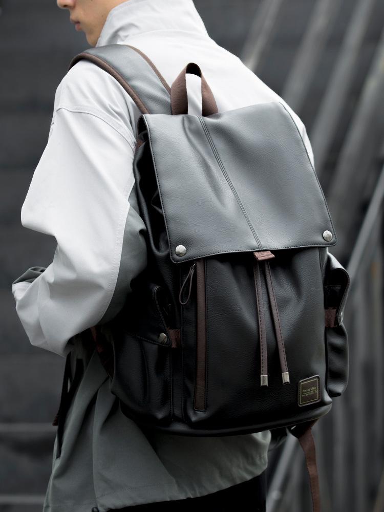 

2025 Autumn/Winter Men s Large Capacity Leather Backpack - Laptop & School Travel Bag Black Standard