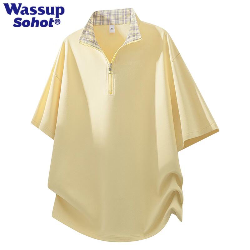 

Wassup Sohot Men s Color-Block Plaid Half-Zip T-Shirt 2XL