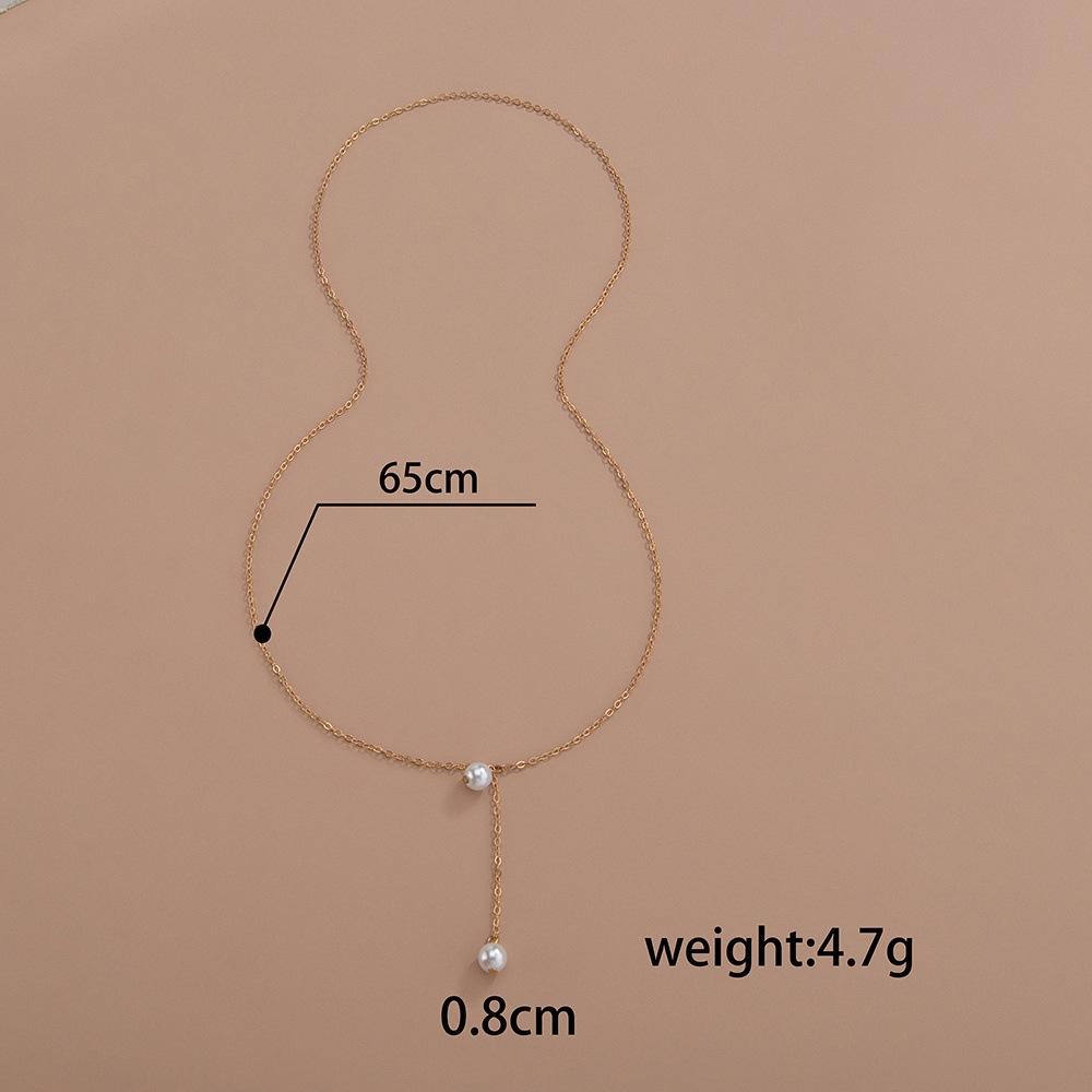 Cold Wind Pearl Pendant Long Necklace Sexy Ladies Collarbone Chain Metal