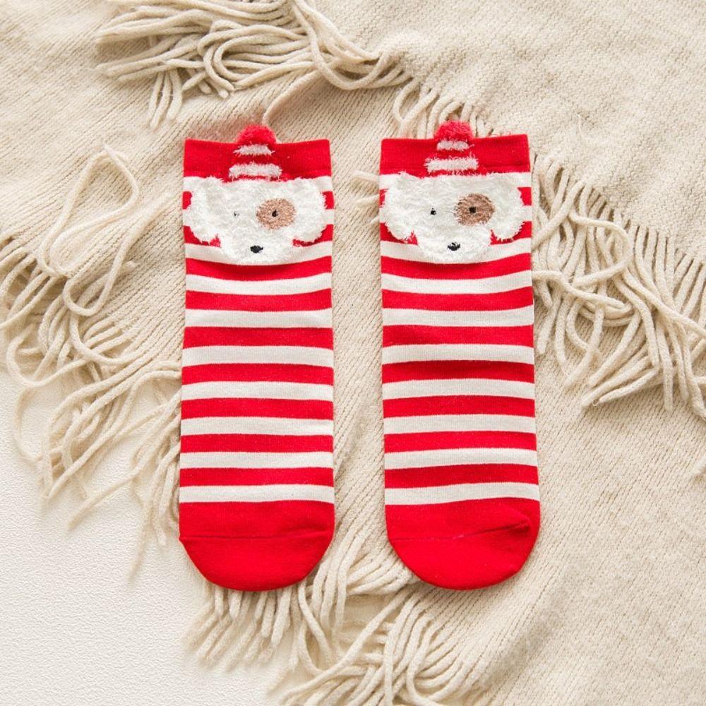 5Pairs Cartoon Elk Tube Socks Rabbit Elk Mid-Calf Socks Christmas Stockings Lady/Girls/Women