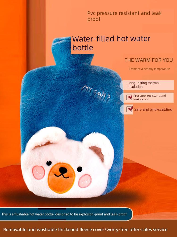 Rongshida Hot Water Bottle, Water-Filled Warm Water Bag for Girls' Dormitory, Hand Warmer, Hot Compress for Stomach, Foot Warmer, Cute Plush Cover